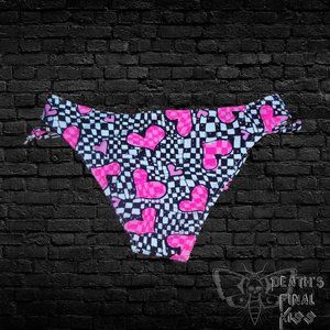 Punk goth bikini bottoms skull checks stars hearts swimsuit black white pink
